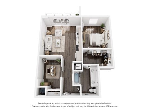 Floor plan for 1 bed, 1 bath, 935 sqft